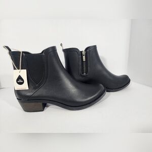 Lucky Brand Rain Boots Womens 9M Black Ankle Zip Waterproof Rubber Durable READ